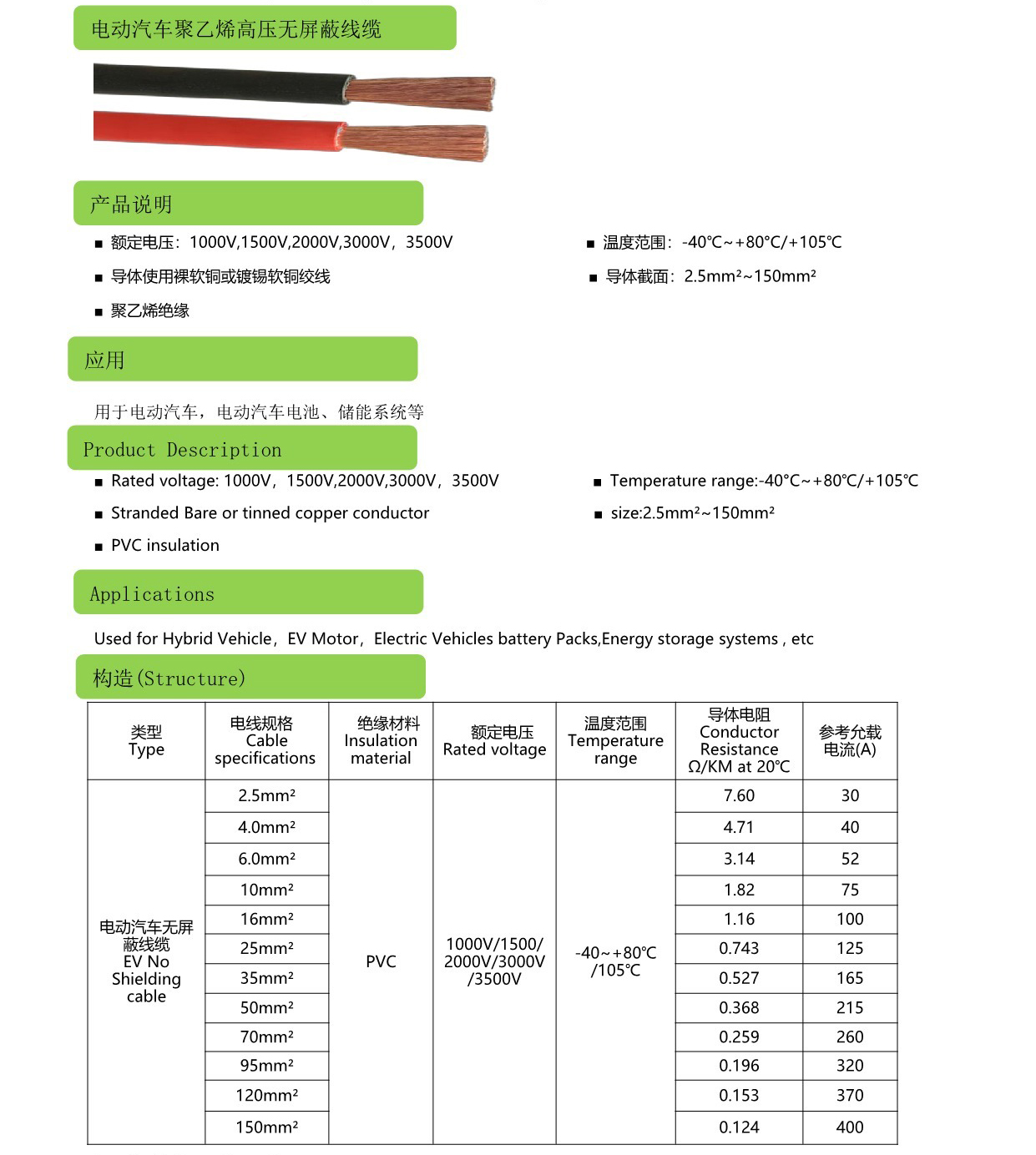 EV聚乙烯高压无屏蔽线缆